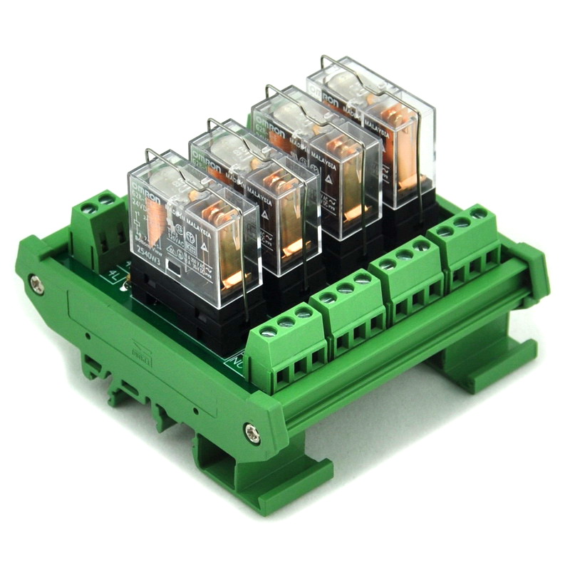 ELECTRONICS-SALON DIN Rail Mount AC/DC 24V Control 4 SPDT 16Amp Pluggable  Power Relay Module. ELECTRONICS-SALON D-210, ELECTRONICS-SALON MD-D210T/24V