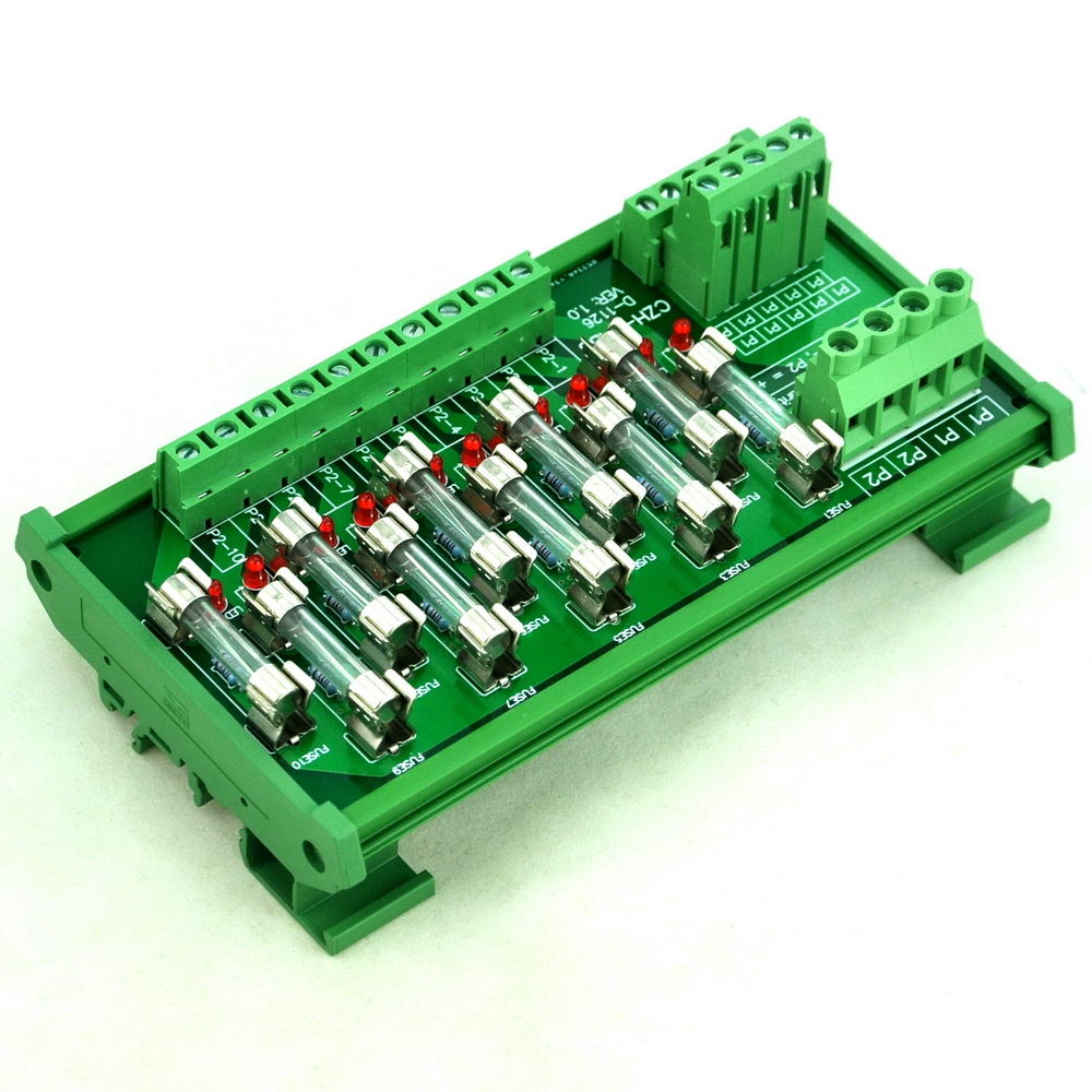 CZH-LABS DIN Rail Mount AC/DC 5~48V 10 Position Power Distribution Fuse ...